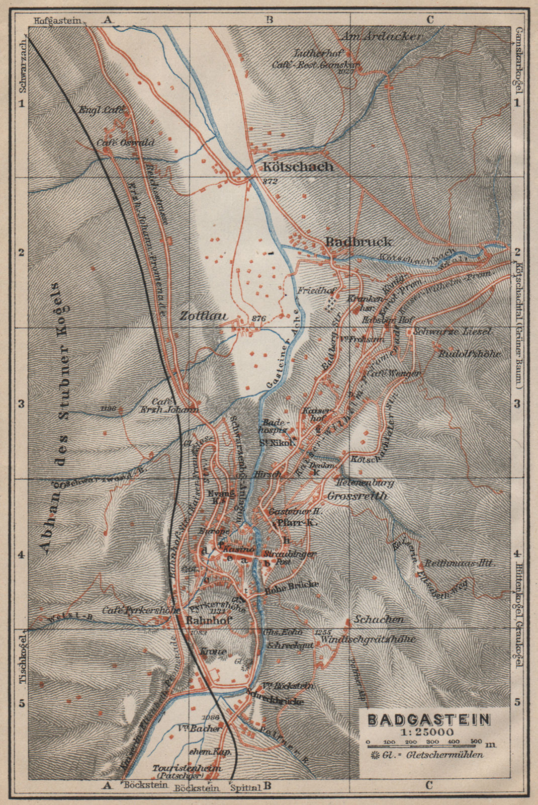 WILDBAD/BAD GASTEIN town plan stadtplan & environs. Austria Österreich 1911 map